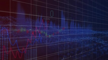 Poster - Animation opening showing tilted 3D grid with rising waveform, graphs and labels visualizing trends