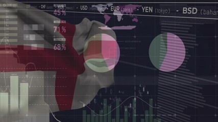 Poster - After grid appearing, England flag waving while ticker updating and graphs animating global finance