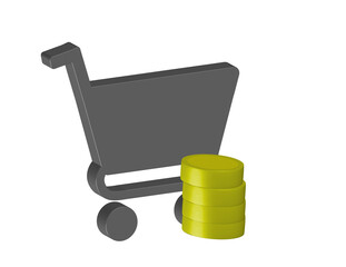 Aufkleber - Simple 3D icon with a supermarket cart and stacked coins