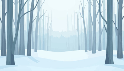 Winter Forest Landscape with Snow and Bare Trees