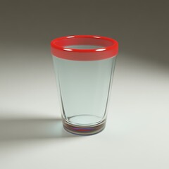 studio shot showcasing a sleek glass cup with red trim detailing