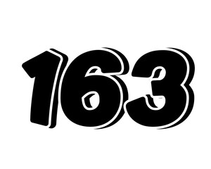 Poster - Stylized black number 163 on transparent background, with a bold, 3D appearance and shadow effects for added depth and dimension.
