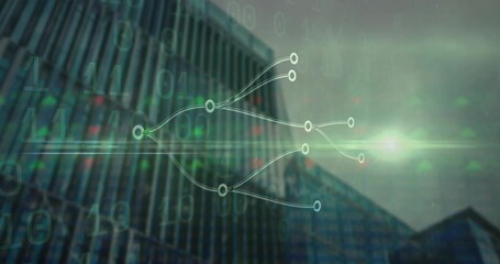 Poster - Fading node appearing starting lines branching facade sweeping light visualizing stock data flows