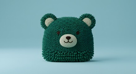 Poster - Whimsical Emerald Bear Head 3D Render a Fluffy Delight in Minimalist Aesthetic