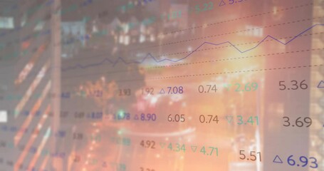 Poster - At start, financial overlay updating chart and flashing arrows visualizing market trends