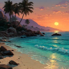  Tropical Sunset Beach Scene. (1)
