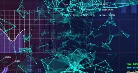 Poster - Initiating dark backdrop pulsing turquoise nodes, grid expanding and charts visualizing data trends