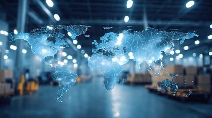 Poster - Global Logistics Distribution Center with Map Overlay Visualization
