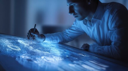 Poster - Businessman Working on Futuristic Touchscreen Computer Technology