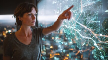 Poster - Female Manager Using Augmented Reality Display in Modern Office