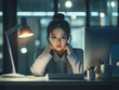 © 달지은 - Young Woman Working Late with a Pensive Expression | 늦게까지 일하며 생각에 잠긴 젊은 여성