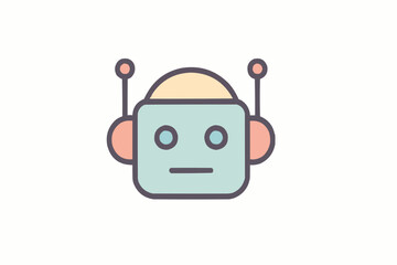 Fototapete - Illustration of a cartoon robot head with rounded square shape and antenna on a white background