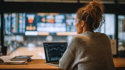 Poster - Woman in Sports Management Office Reviewing Game Statistics