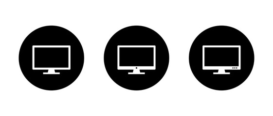 Poster - Display monitor icon set on black circle. Computer desktop screen sign symbol
