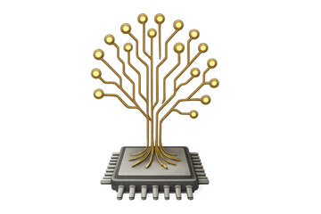 Poster - Digital circuitry branching from microchip, symbolizing technological advancement and progress against translucent backdrop