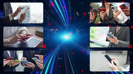 Aufkleber - Collage video of various smartphone usage scenarios and digital technology
