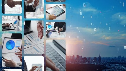 Poster - Collage video of various business scenes and digital technology