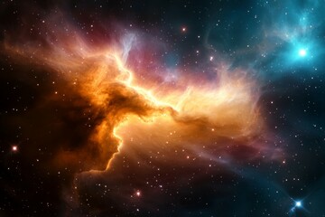 Wall Mural - colorful space with a large orange cloud in the middle