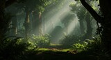 Illustration of Forest Trees Sunlight Nature Path in Green Landscape