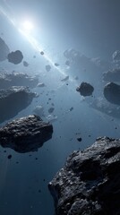 Wall Mural - Asteroids Floating in Space with Sunlight Illumination