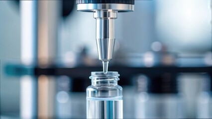Poster - Precision Pipette Injecting Clear Fluid into Vial in Laboratory Setting