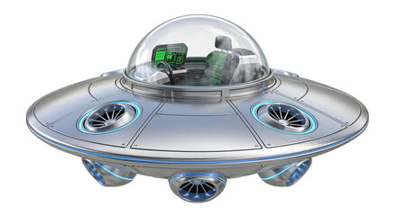 Poster - Retro ufo flying saucer hovering with interior view