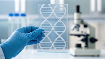 Poster - Clear Sheet Visualization of DNA Structure with Microscope Background