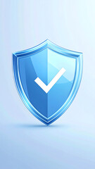 Poster - a shiny blue shield icon with a checkmark, symbolizing security, protection, and trustworthiness in 