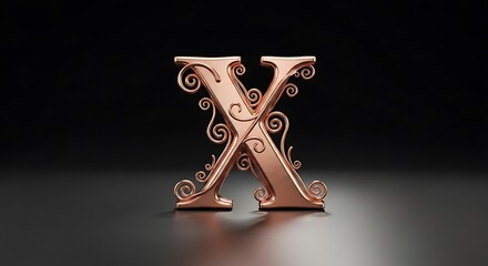Ornate Copper Letter X on Black Background
