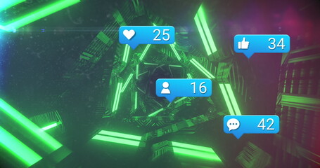 Poster - Image of media icons over digital tunnel