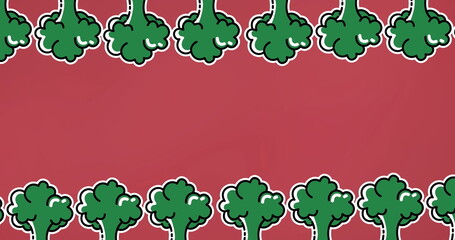 Poster - Image of broccoli icons over red background