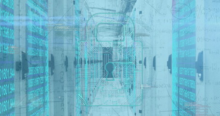 Poster - Image of folders and digital padlock over servers
