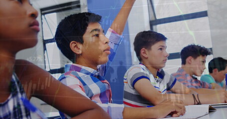 Poster - Image of white line diverse group of students and teacher and teacher