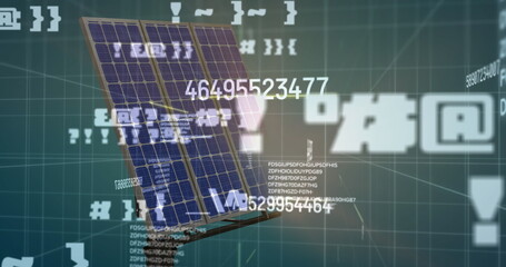 Poster - Image of financial data and graphs over solar panels