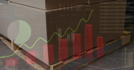 Poster - Image of data processing over box in warehouse