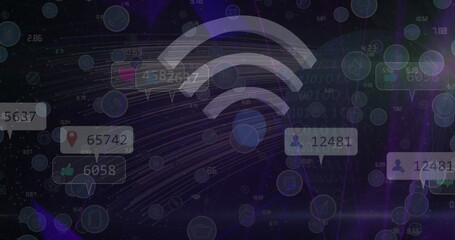Poster - Image of social media icons over black background