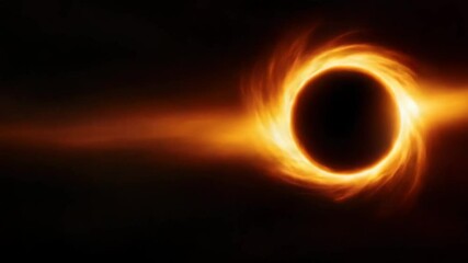 Wall Mural - Black hole with glowing fiery ring and bright light trail space, mysterious cosmic phenomenon emitting intense energy and light glowing fiery ring resembling black hole with bright orange and yellow