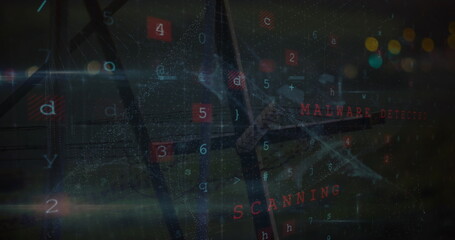 Poster - Image of scanning, virus warning over electricity poles