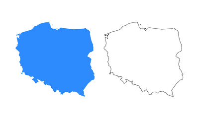  Map of Poland. Detailed outline and blue silhouette	