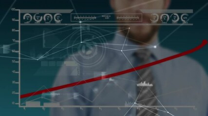 Poster - Professional reaching forward drawing red trend line on clear UI animating charts for analytics