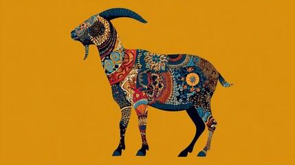 Poster - Ornate Detailed Goat Silhouette Vibrant Floral Pattern Design Artistic Illustration Colorful Mandala Goat Image Decorative Goat Graphic Intricate Design Element Bohemian Style Goat
