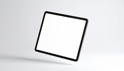 Tablet with blank screen on black matte surface