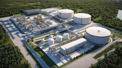 Poster - Horizontal storage tanks for refined fuel products aligned in restricted area