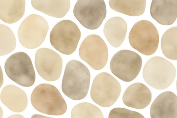 Poster - Watercolor seamless pattern depicting smooth, rounded pebbles in neutral beige and brown tones, creating organic background texture with translucent aquarelle effect