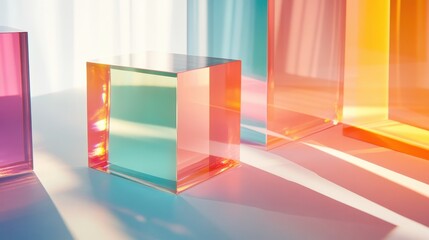 Poster - Abstract colorful clear acrylic blocks create light and shadow. Use it for backgrounds or to display abstract concepts in design.