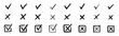 © Polina Tomtosova - Check tick mark icon set. Cross box x check mark checkbox v list vector draw hand drawn sketch doodle brush marker checklist symbol wrong right circle. Vector Illustration