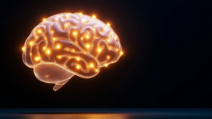 Poster - Glowing translucent brain with vibrant orange lights symbolizes creativity and intelligence