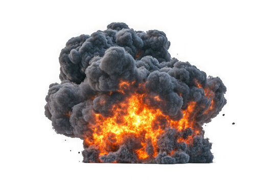 Explosion fireball smoke cloud vfx special effect realistic rendering detailed isolated on transparent background