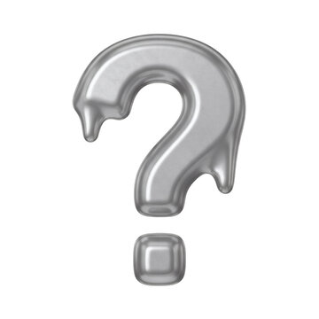Silver question mark icon, isolated on transparent background