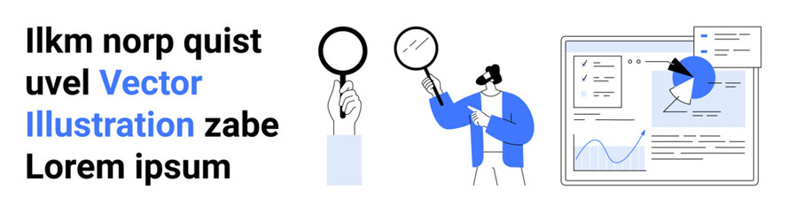 Poster - individual holding magnifying glass analyzing graphs and charts. ideal for research, analytics, data